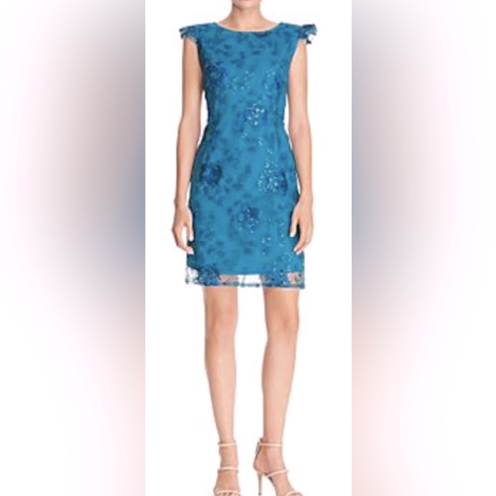 NWT Nanette Lepore Flutter Sleeve Embellished Bold Statements Dress Juniper Teal